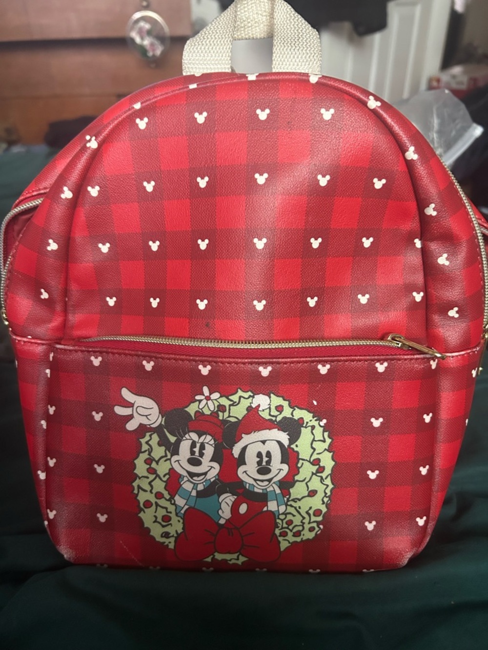 Disney Red Plaid Mickey & Minnie Holiday Mini Backpack